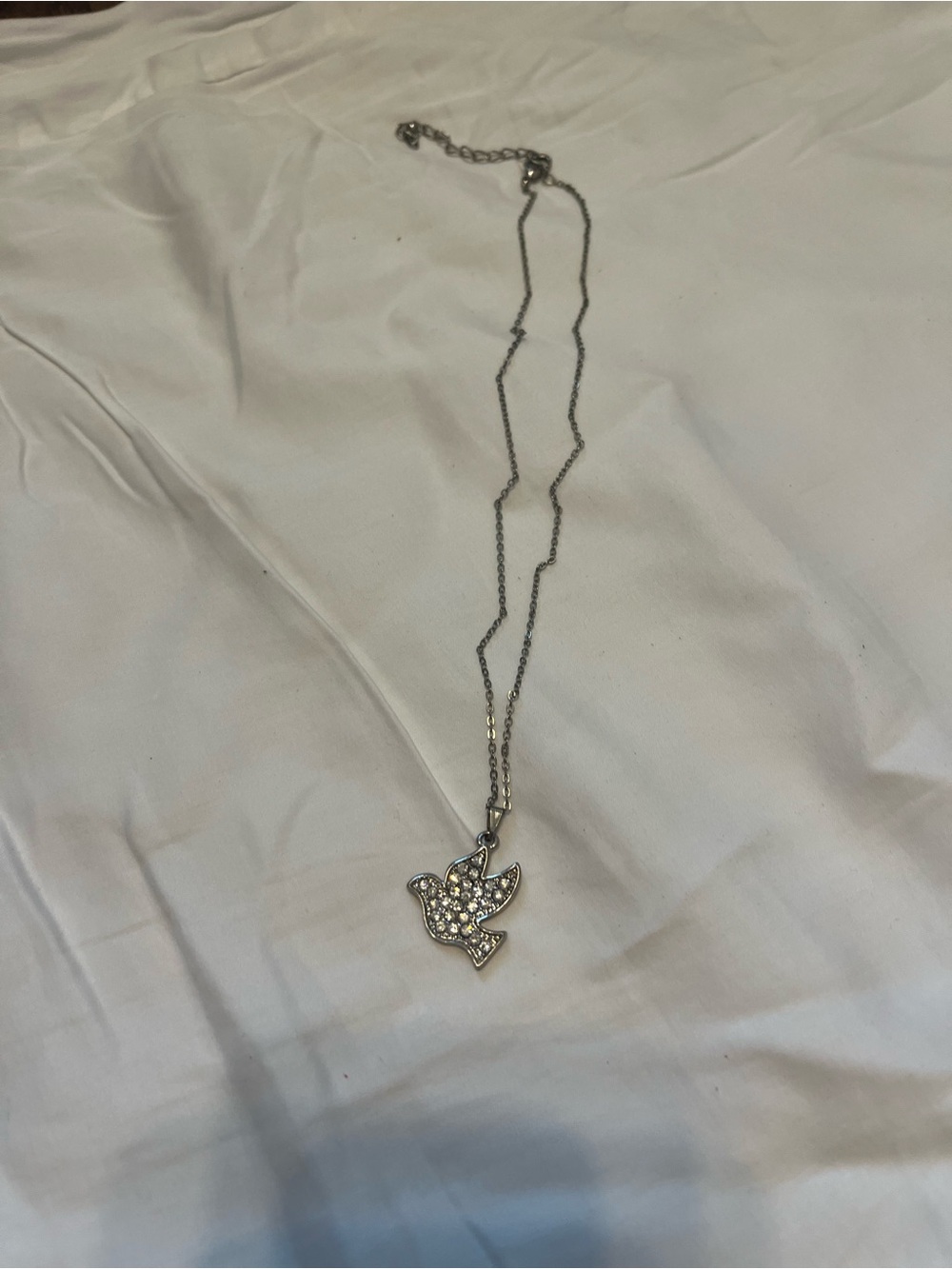 Silver Dove Pendant Necklace with Crystal Accent